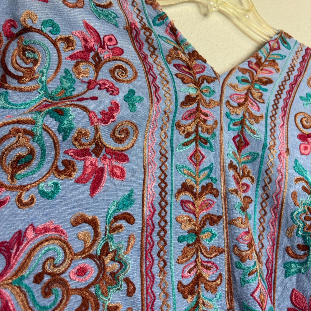 Umgee Kimono Wrap Womens S/M Blue Embroidered Floral Boho Festival Coastal Folk - Picture 12 of 13